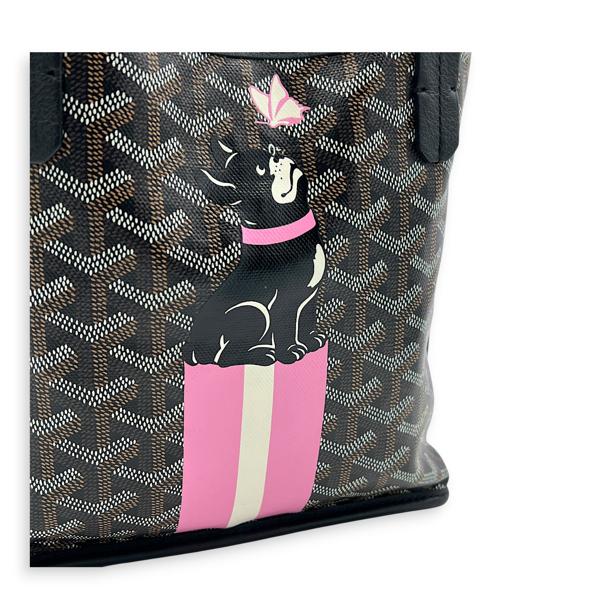 Anjou Top Handle Bag Mini Black in Coated Canvas, Silver hardware