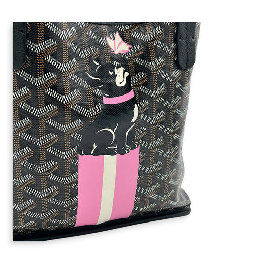 Anjou Top Handle Bag Mini Black in Coated Canvas, Silver hardware