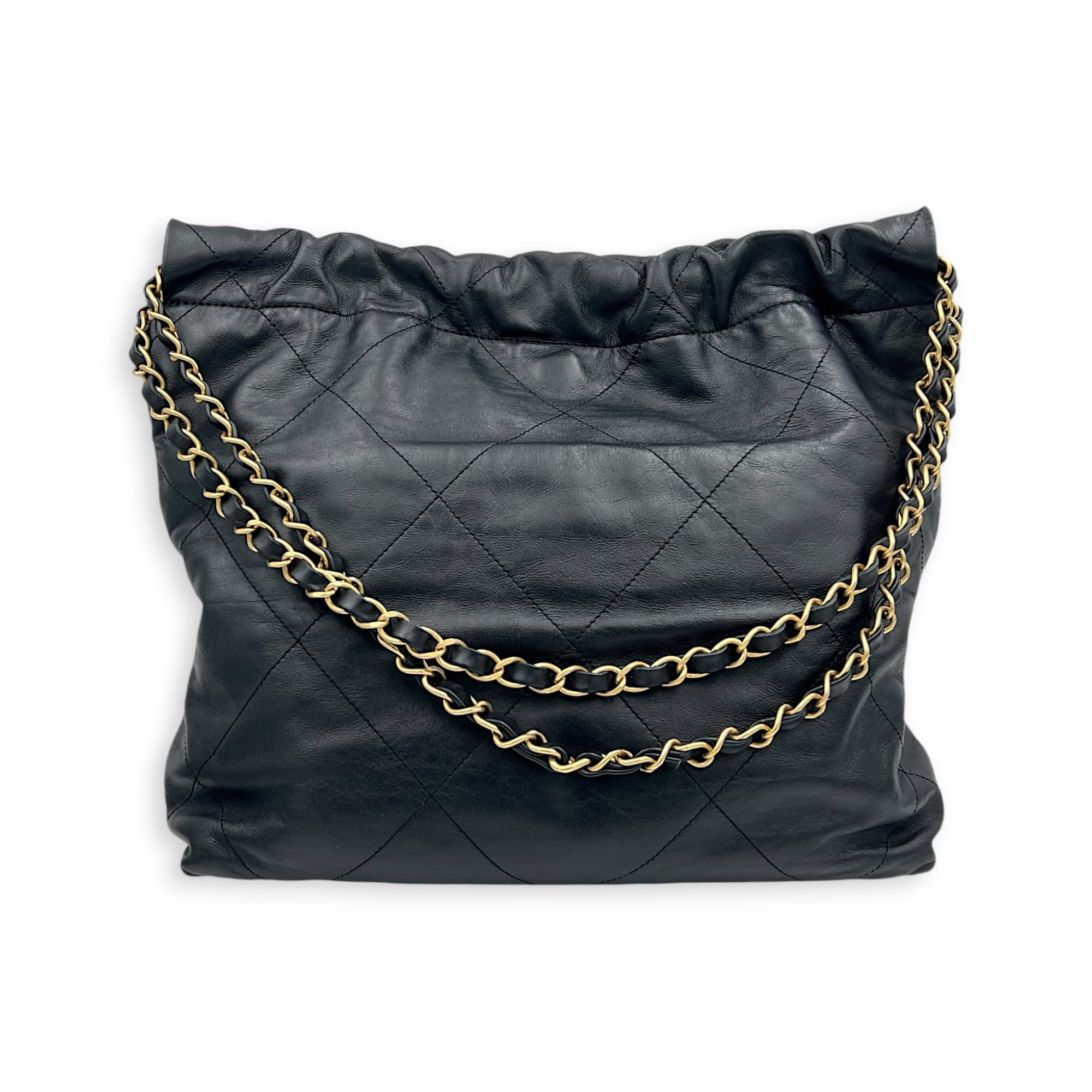 22 Tote Small Black Shoulder Bag in Calfskin, Gold hardware