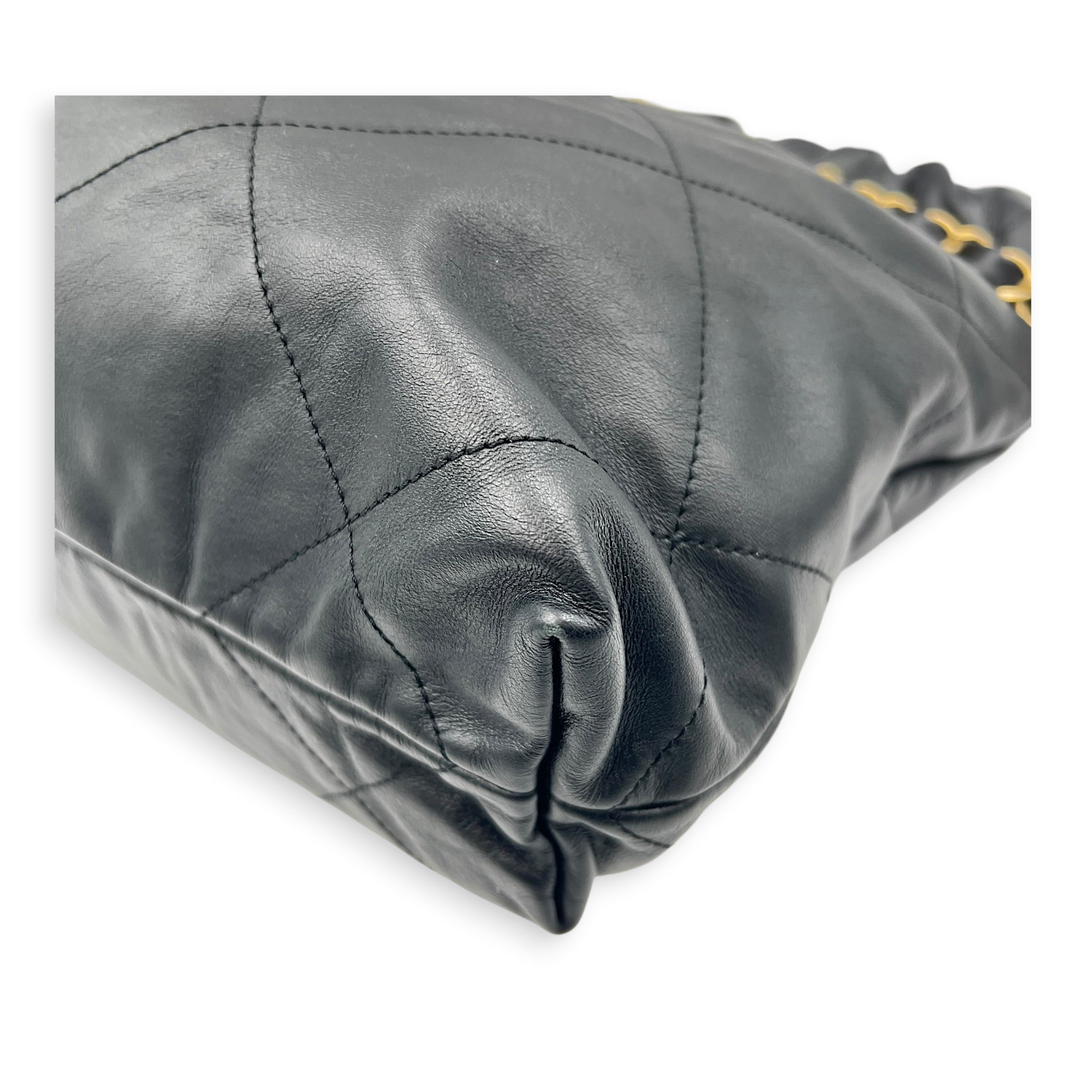 22 Tote Small Black Shoulder Bag in Calfskin, Gold hardware