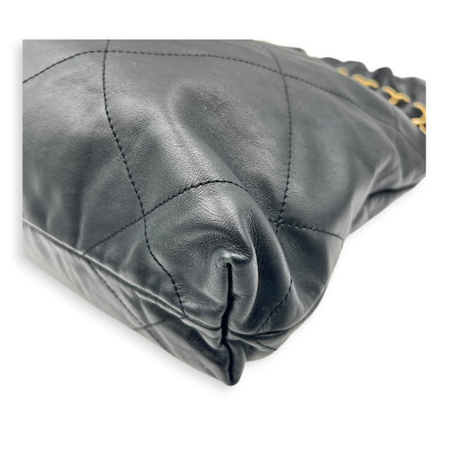 22 Tote Small Black Shoulder Bag in Calfskin, Gold hardware