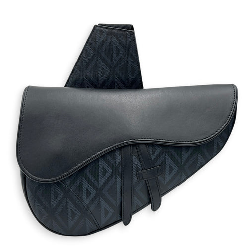 Saddle Crossbody Bag Black in Coated Canvas, Silver hardware