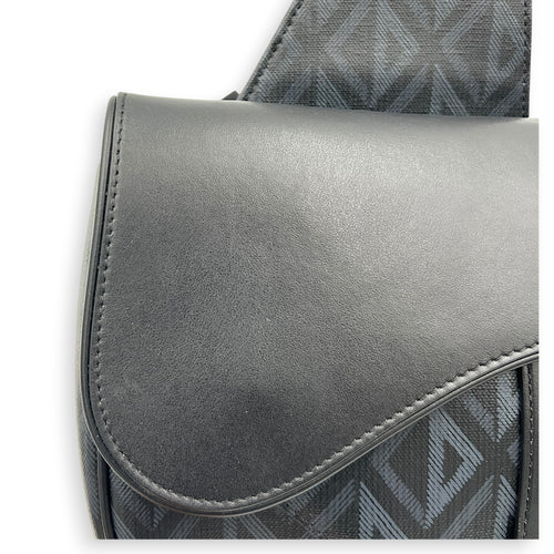 Saddle Crossbody Bag Black in Coated Canvas, Silver hardware