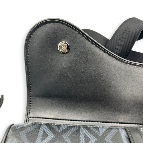 Saddle Crossbody Bag Black in Coated Canvas, Silver hardware