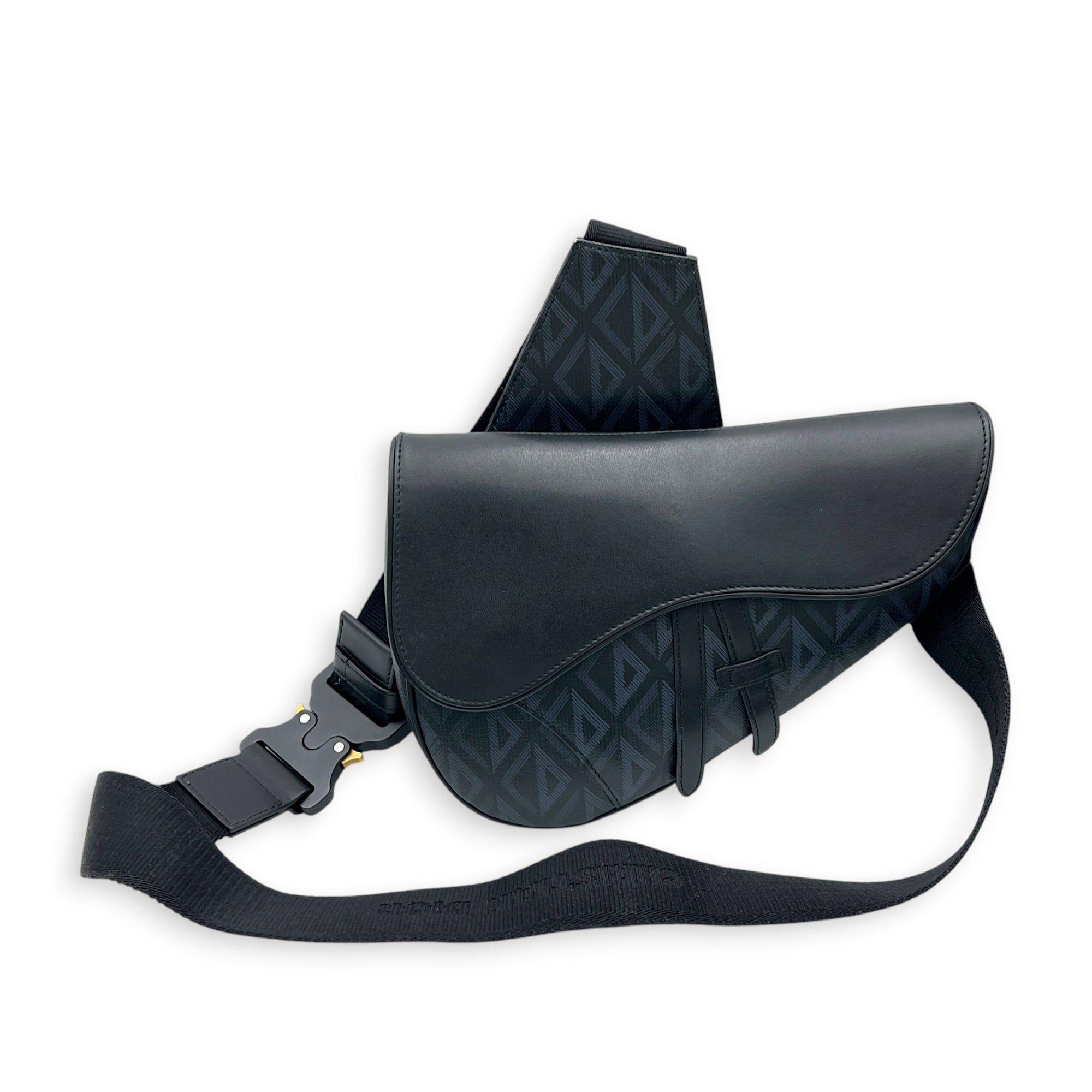 Saddle Crossbody Bag Black in Coated Canvas, Silver hardware