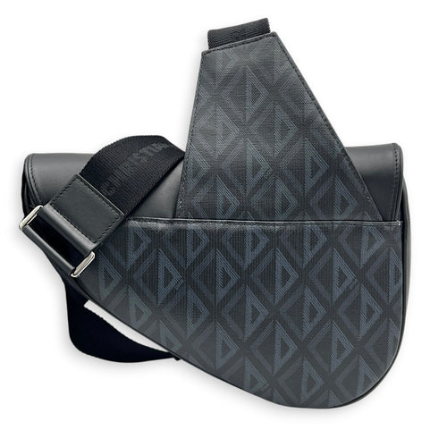 Saddle Crossbody Bag Black in Coated Canvas, Silver hardware