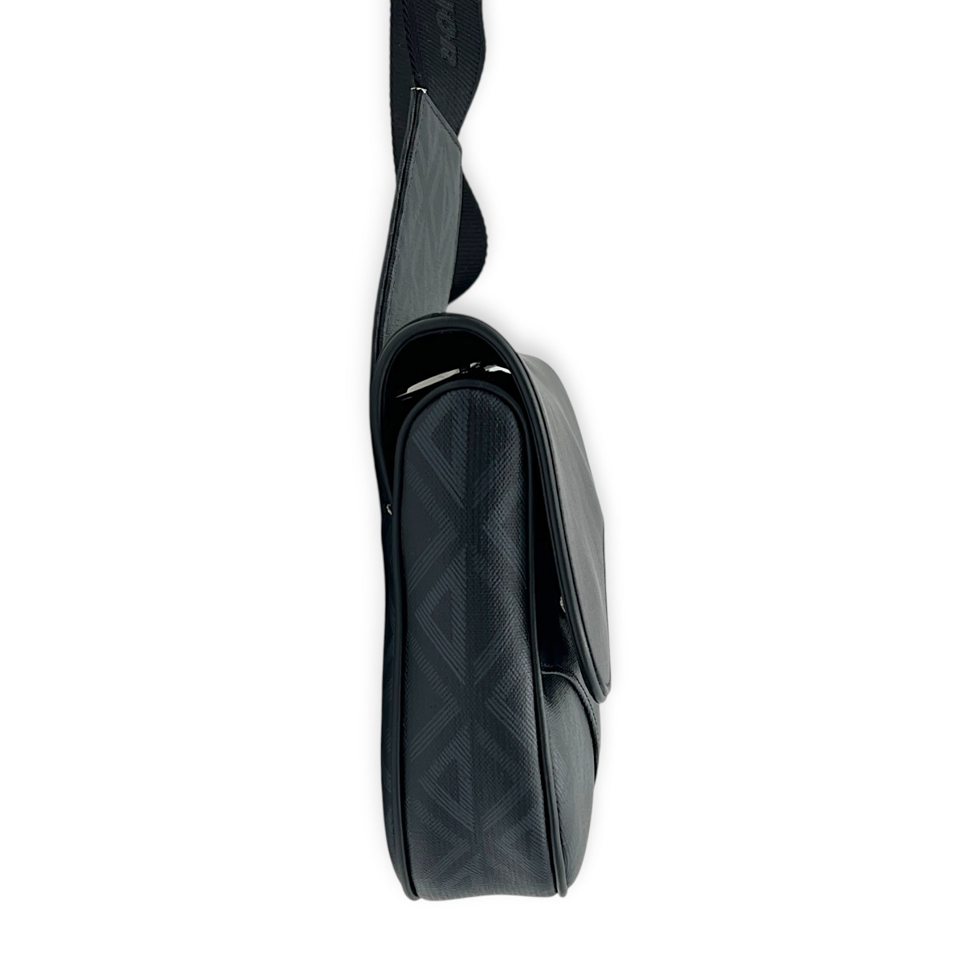 Saddle Crossbody Bag Black in Coated Canvas, Silver hardware