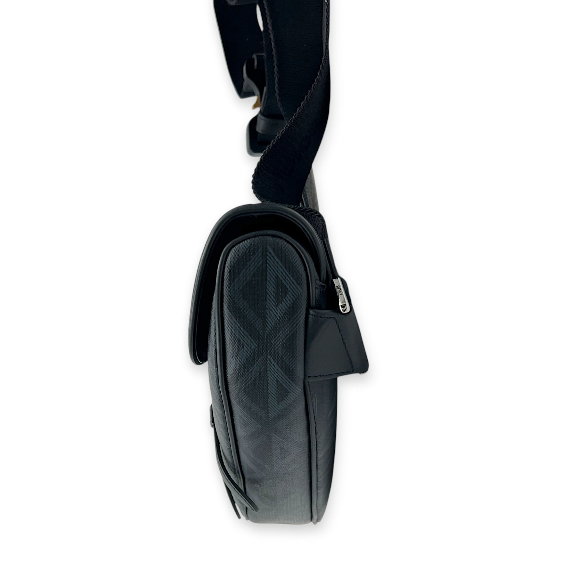 Saddle Crossbody Bag Black in Coated Canvas, Silver hardware