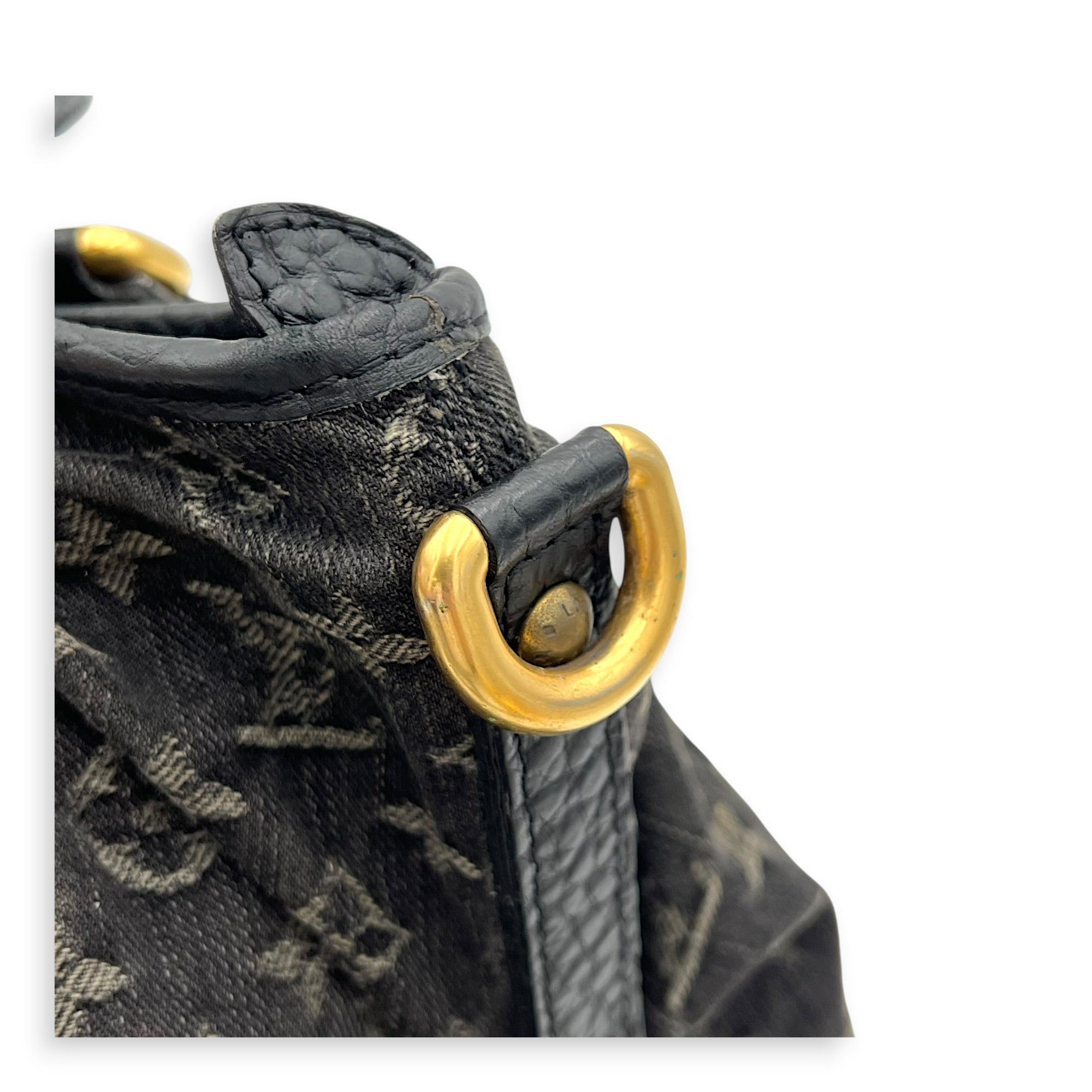 Cabby Shoulder Bag GM Black in Denim, Gold hardware