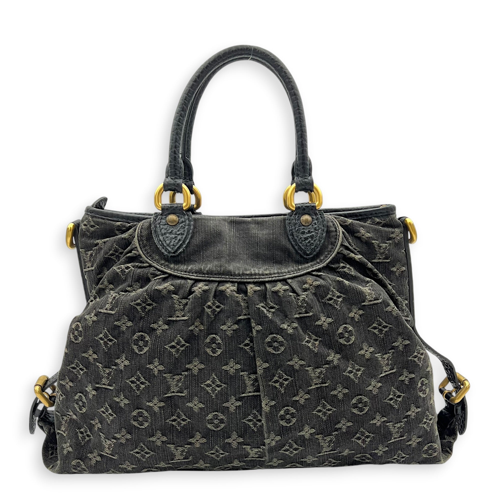 Cabby Shoulder Bag GM Black in Denim, Gold hardware