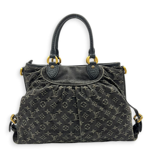 Cabby Shoulder Bag GM Black in Denim, Gold hardware