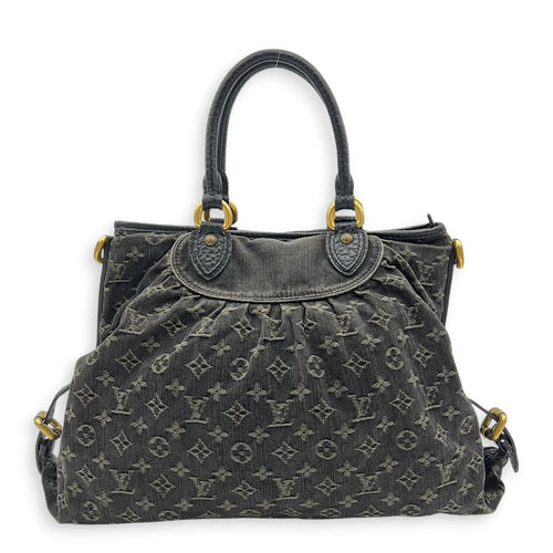Cabby Shoulder Bag GM Black in Denim, Gold hardware
