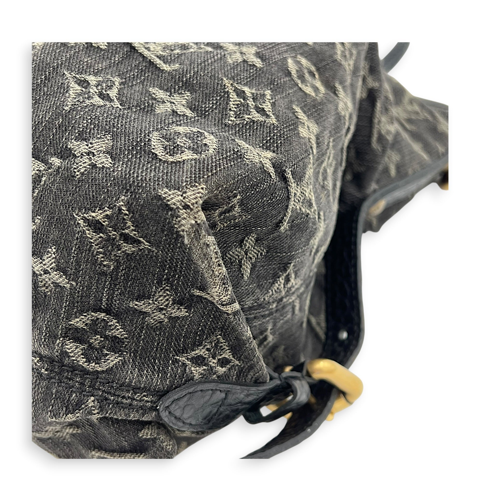 Cabby Shoulder Bag GM Black in Denim, Gold hardware
