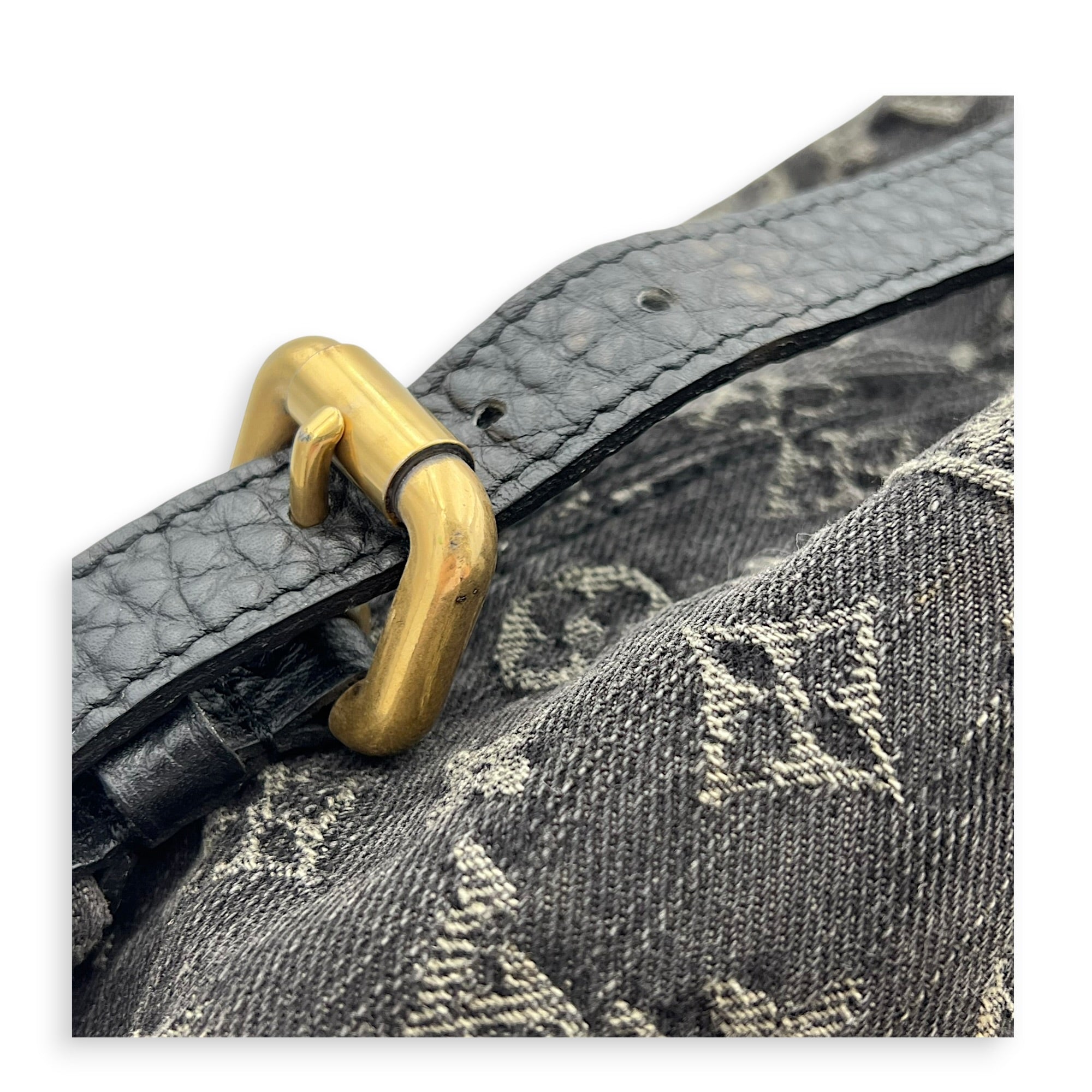 Cabby Shoulder Bag GM Black in Denim, Gold hardware
