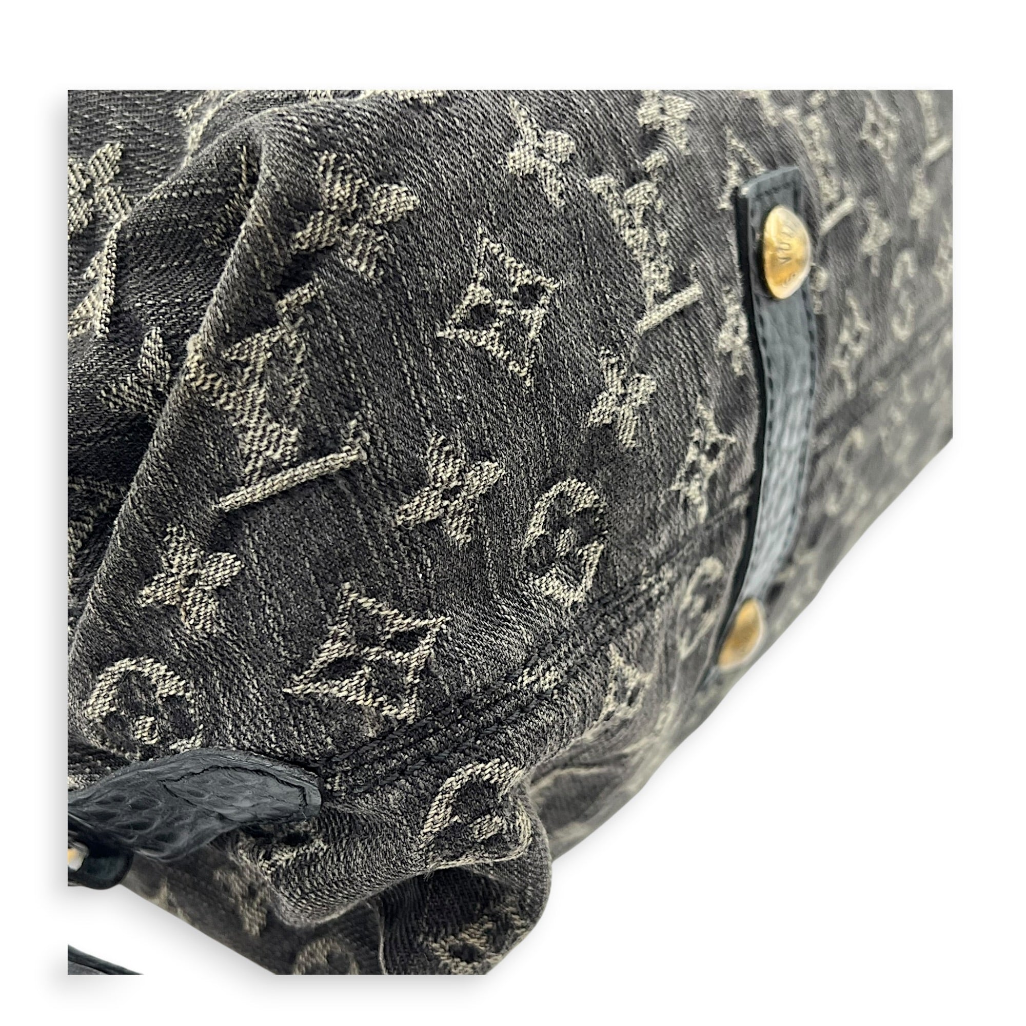 Cabby Shoulder Bag GM Black in Denim, Gold hardware