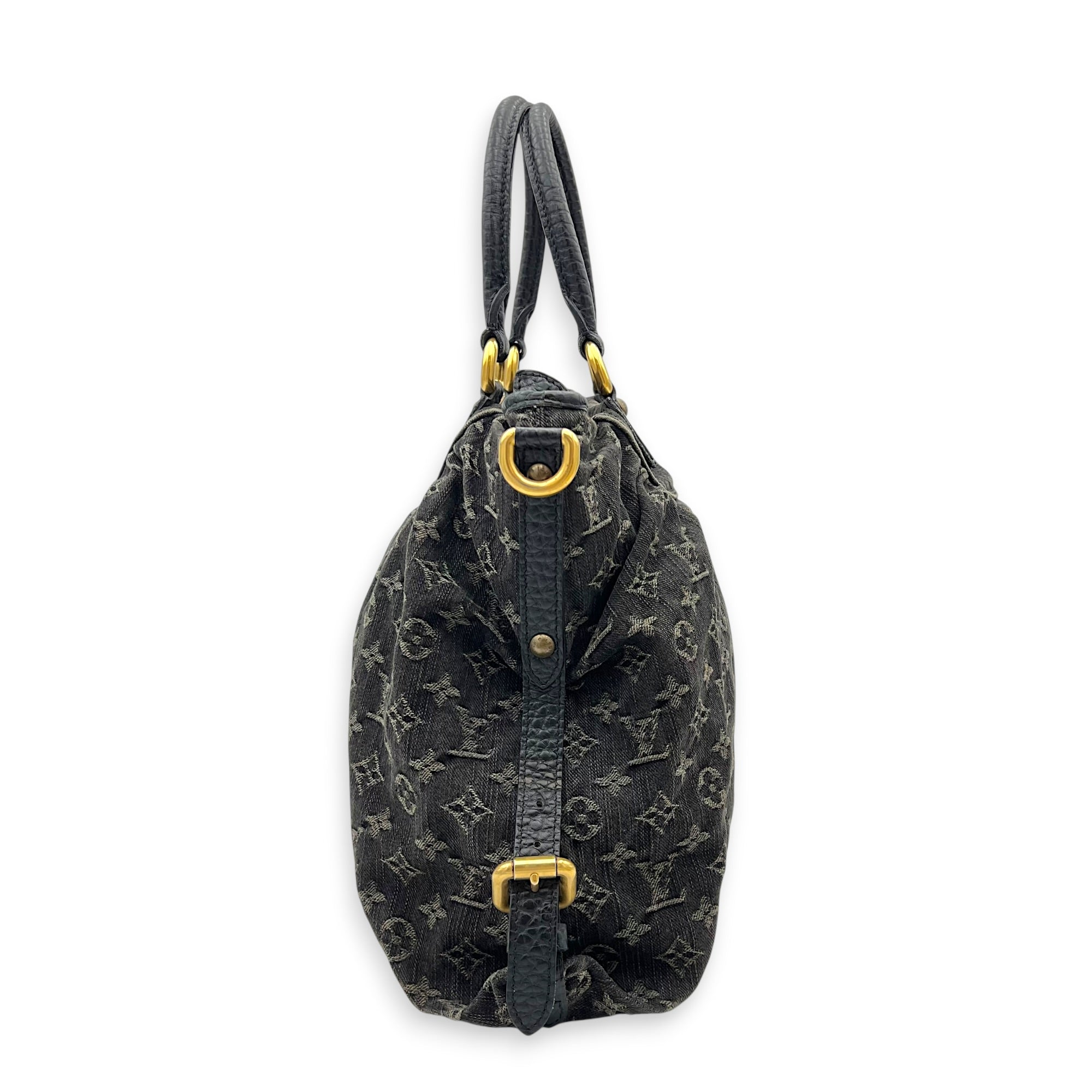 Cabby Shoulder Bag GM Black in Denim, Gold hardware