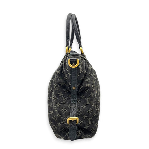 Cabby Shoulder Bag GM Black in Denim, Gold hardware