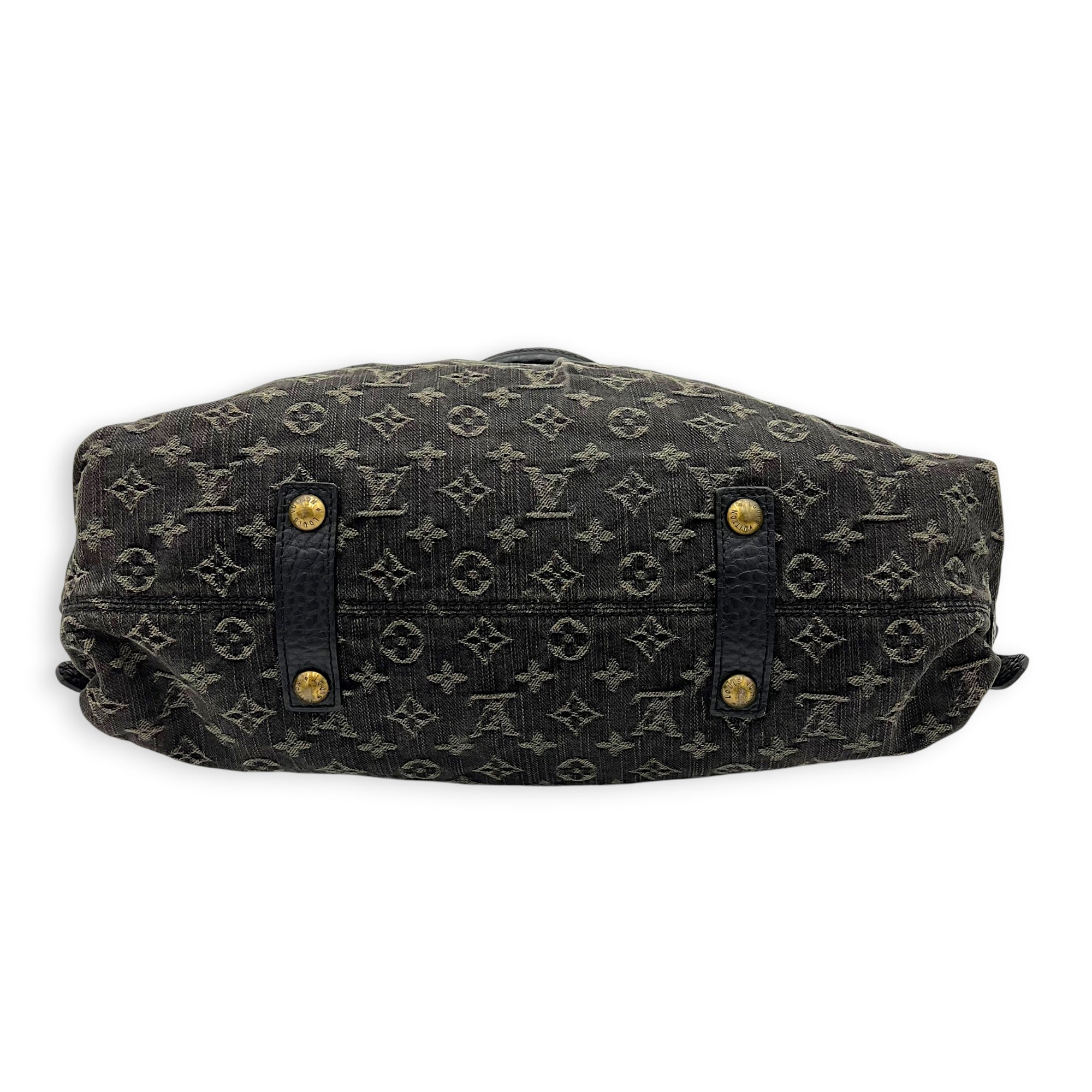 Cabby Shoulder Bag GM Black in Denim, Gold hardware