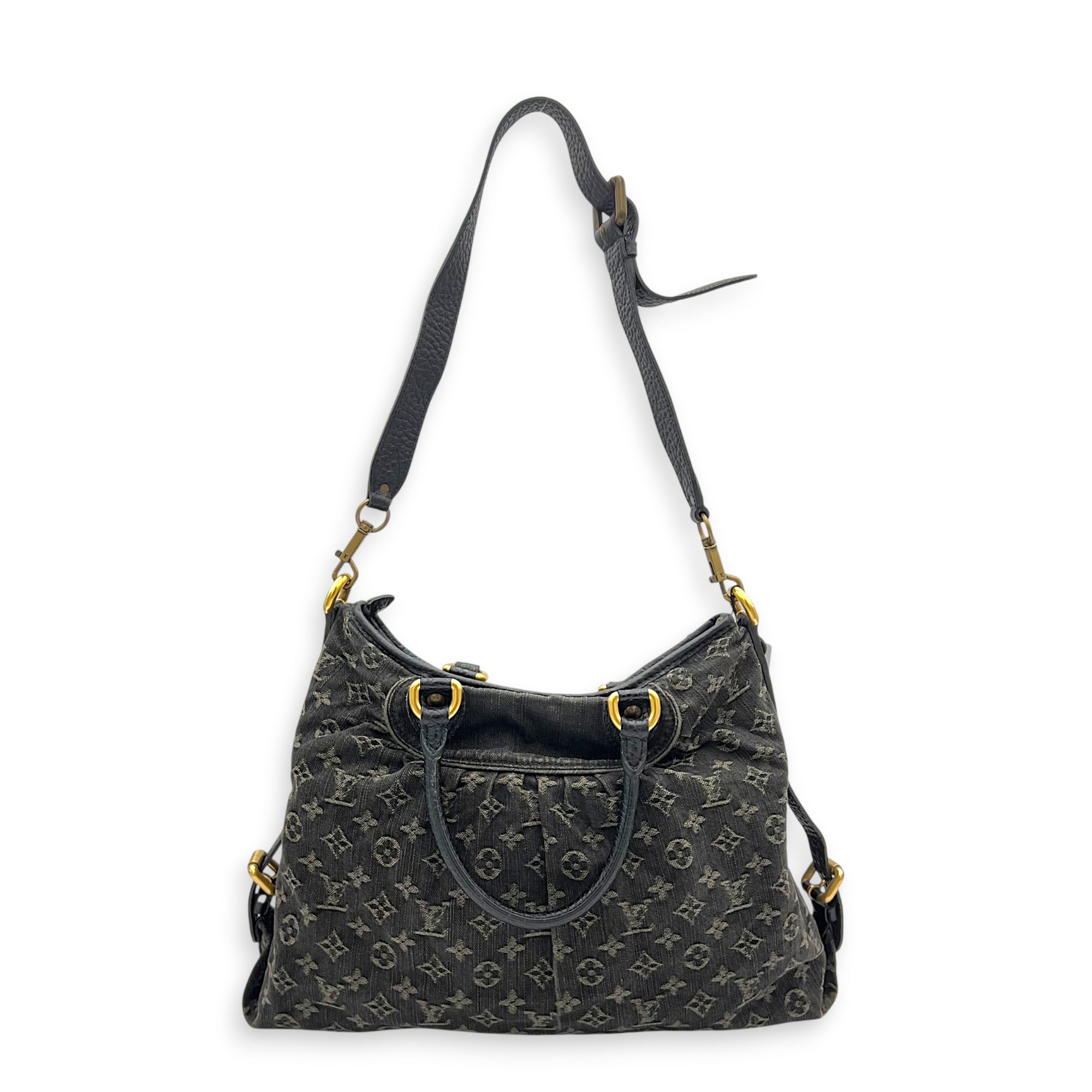 Cabby Shoulder Bag GM Black in Denim, Gold hardware