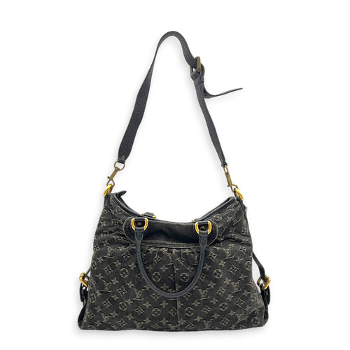 Cabby Shoulder Bag GM Black in Denim, Gold hardware