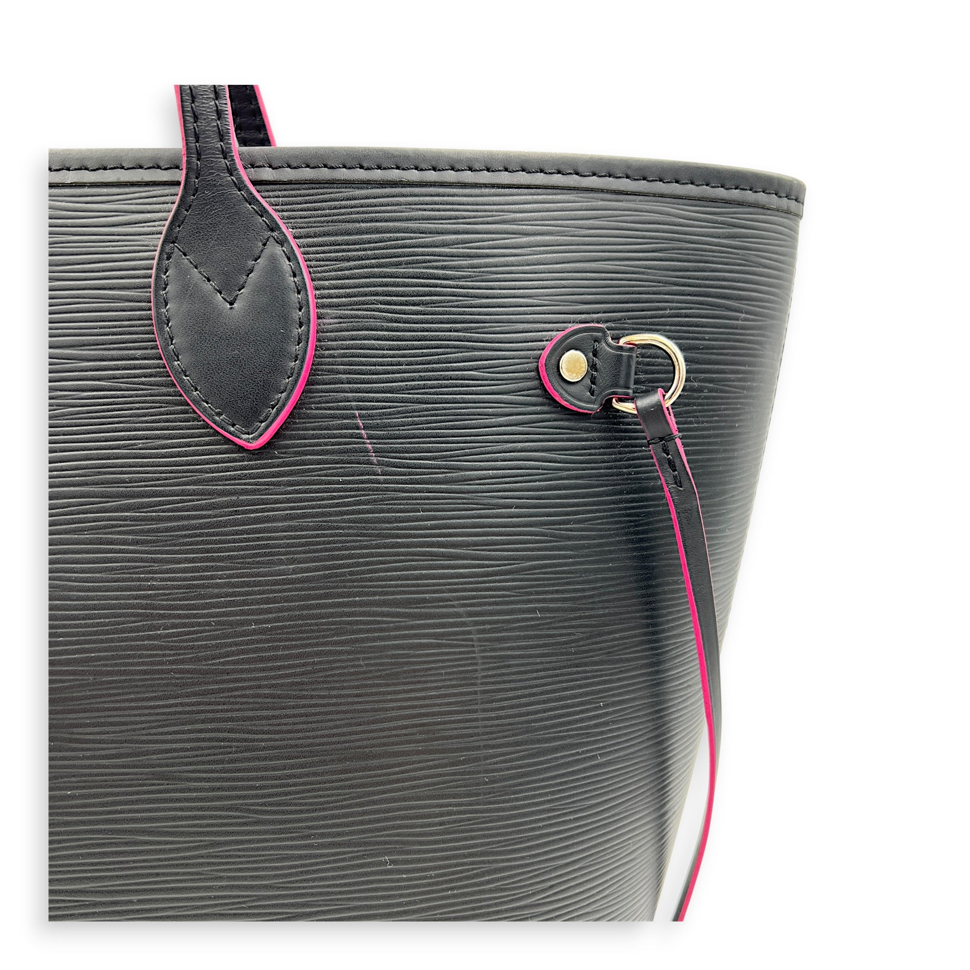 Neverfull MM Blue Tote Bag in Epi Leather, Silver hardware