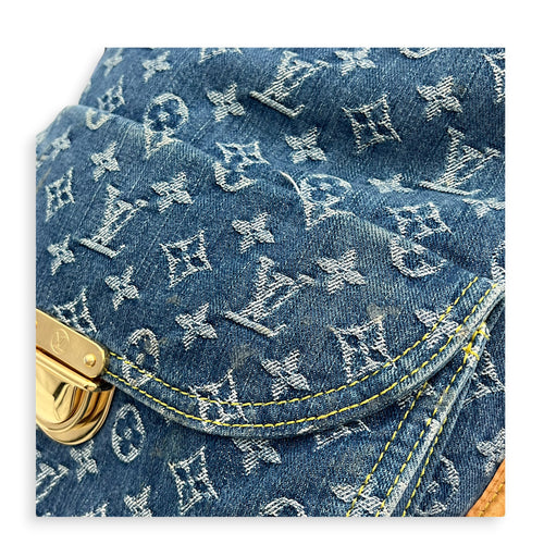 Sac Plat Shopper Blue Tote Bag in Denim, Gold hardware