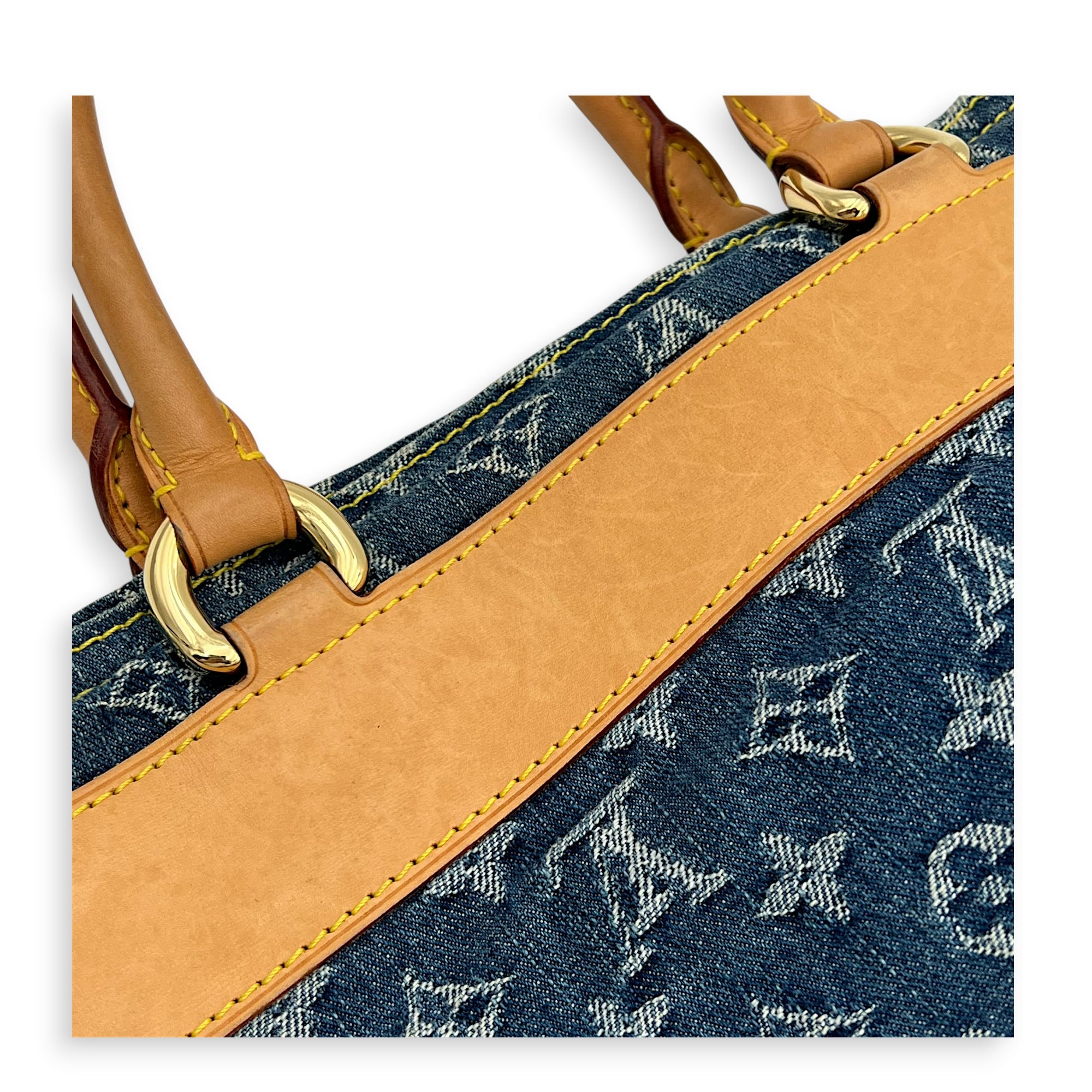 Sac Plat Shopper Blue Tote Bag in Denim, Gold hardware