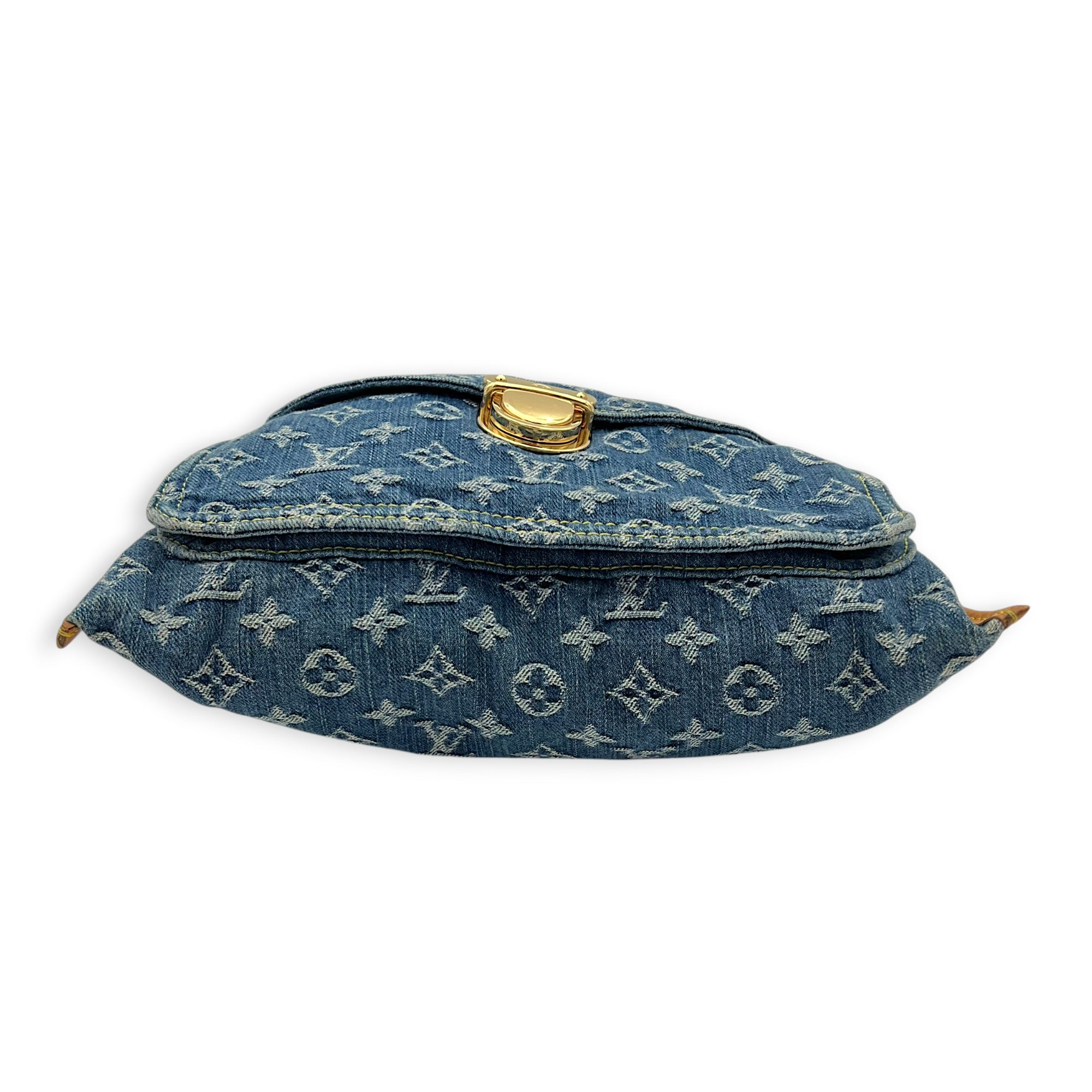 Sac Plat Shopper Blue Tote Bag in Denim, Gold hardware
