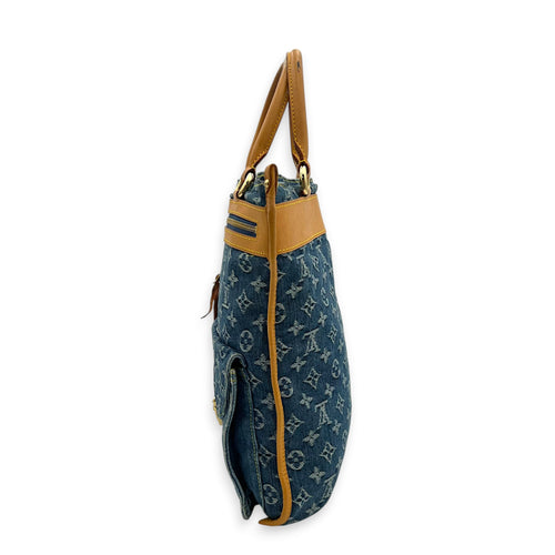 Sac Plat Shopper Blue Tote Bag in Denim, Gold hardware