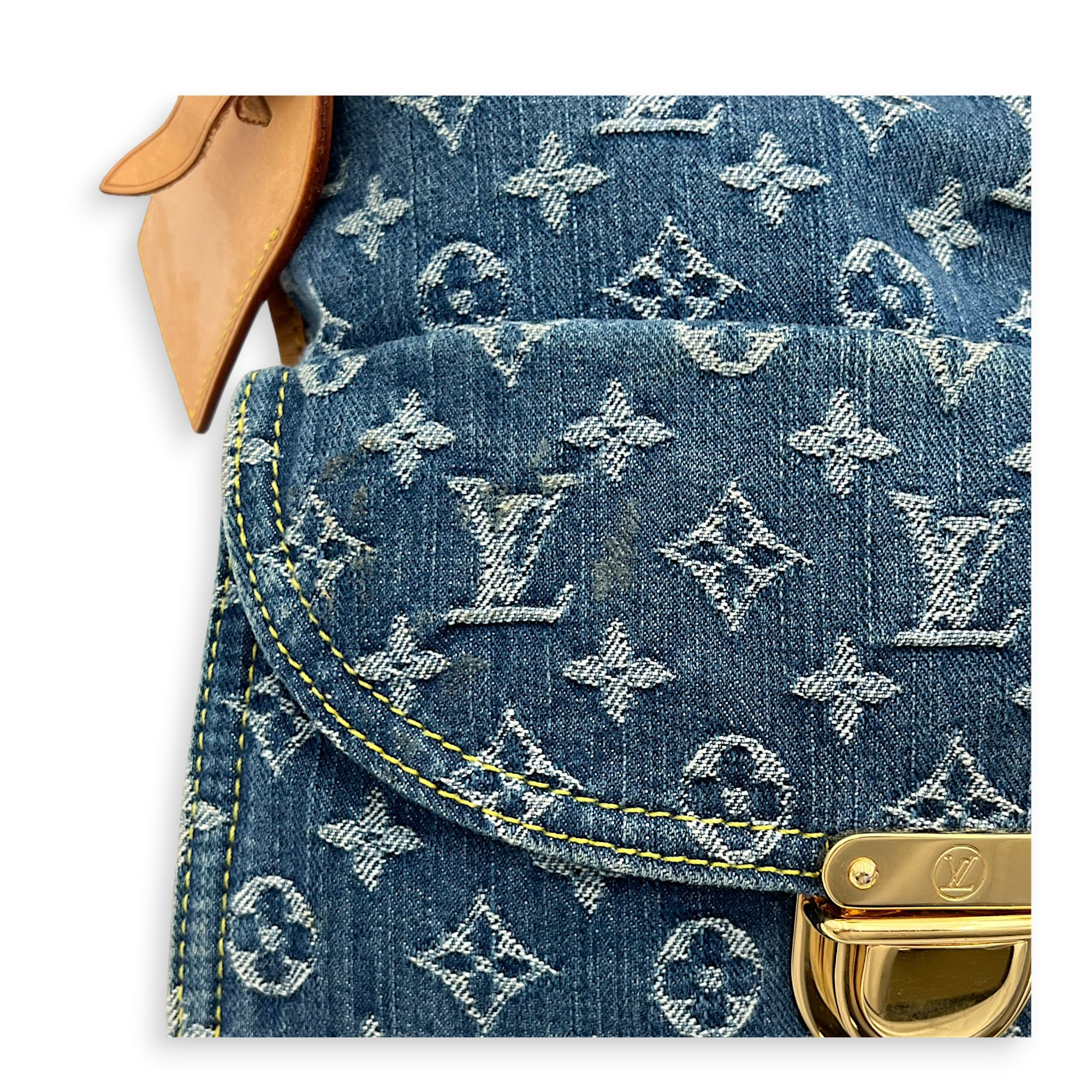 Sac Plat Shopper Blue Tote Bag in Denim, Gold hardware