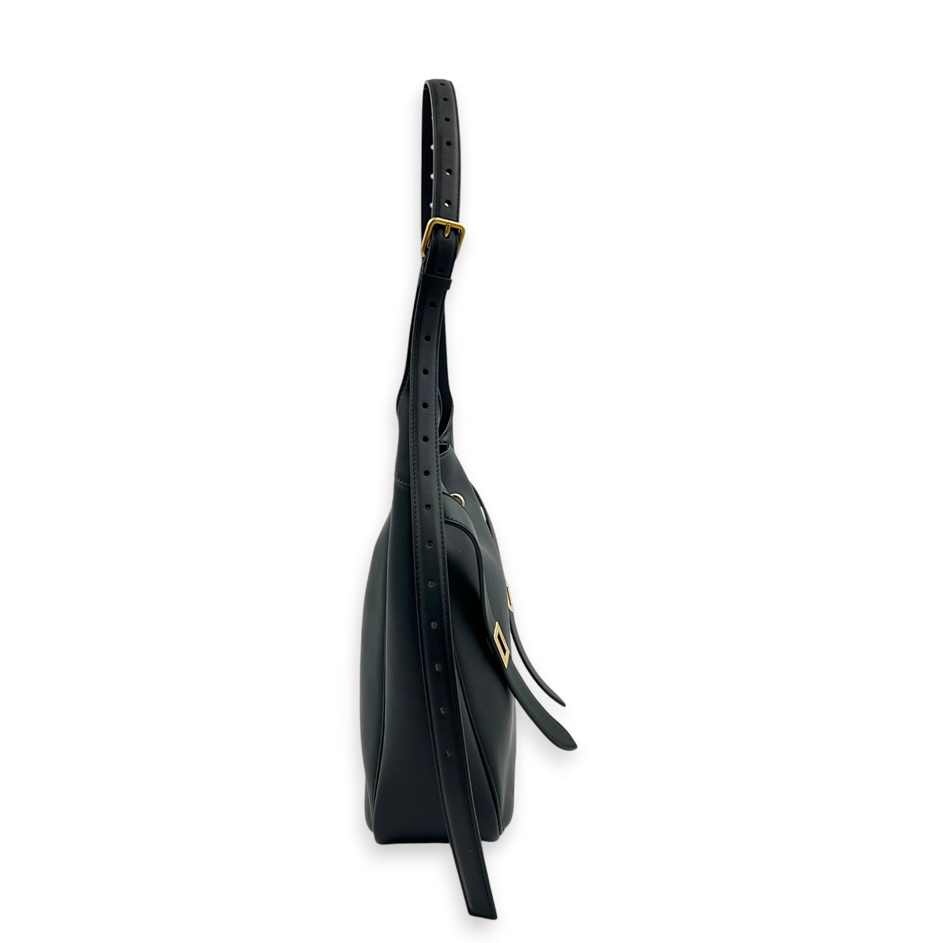 Bel Air Shoulder Bag Small Black in Calfskin, Gold hardware