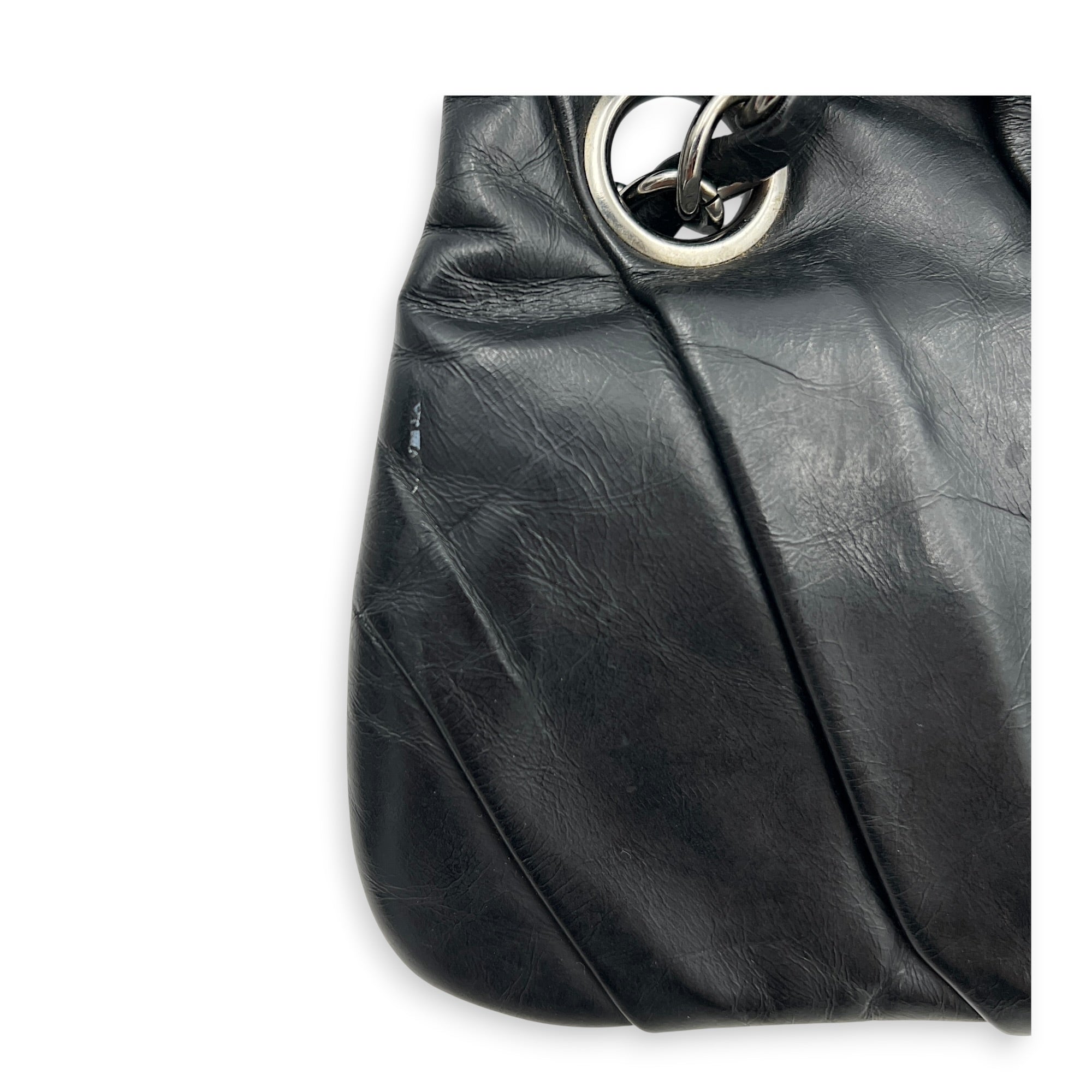 Twisted Flap Black Shoulder Bag in Calfskin, Silver hardware