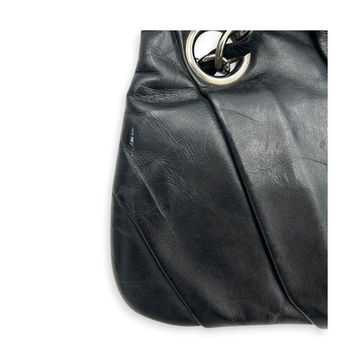Twisted Flap Black Shoulder Bag in Calfskin, Silver hardware