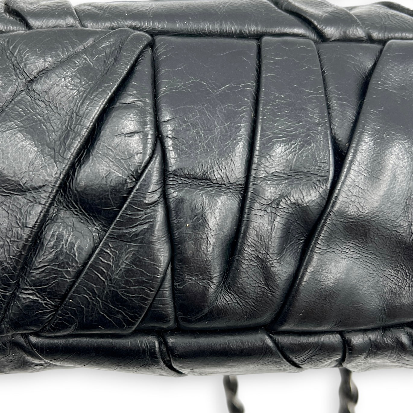 Twisted Flap Black Shoulder Bag in Calfskin, Silver hardware