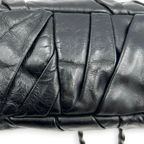 Twisted Flap Black Shoulder Bag in Calfskin, Silver hardware