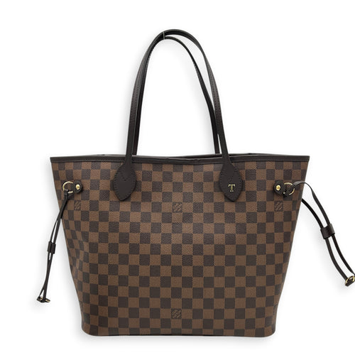Neverfull MM with Pouch Damier Ebene Tote Bag in Coated Canvas, Gold hardware