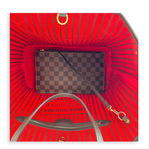 Neverfull MM with Pouch Damier Ebene Tote Bag in Coated Canvas, Gold hardware