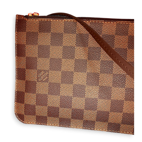 Neverfull MM with Pouch Damier Ebene Tote Bag in Coated Canvas, Gold hardware