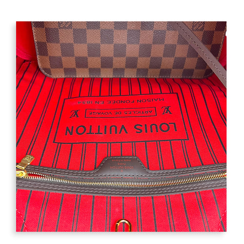Neverfull MM with Pouch Damier Ebene Tote Bag in Coated Canvas, Gold hardware