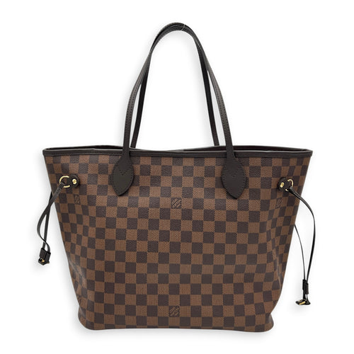 Neverfull MM with Pouch Damier Ebene Tote Bag in Coated Canvas, Gold hardware
