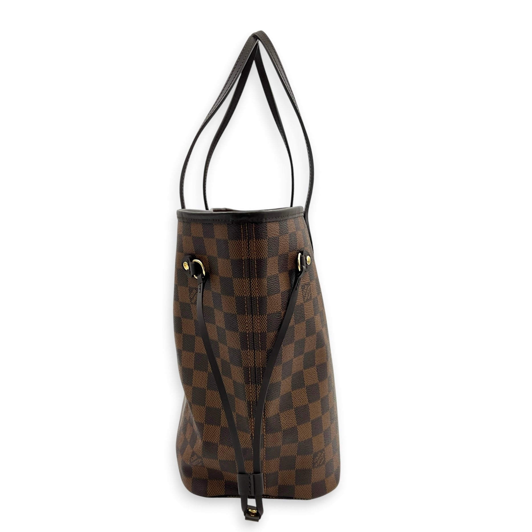 Neverfull MM with Pouch Damier Ebene Tote Bag in Coated Canvas, Gold hardware