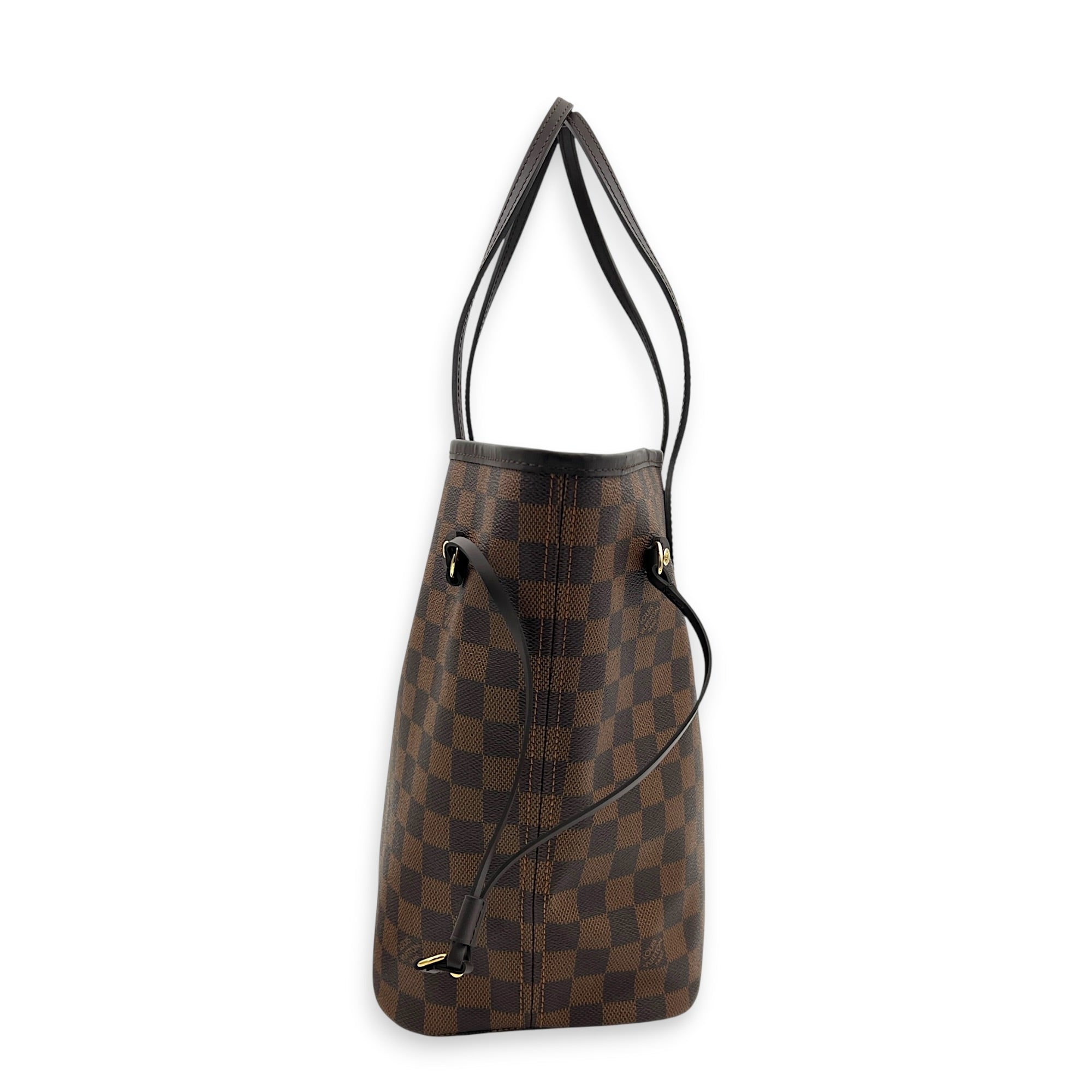 Neverfull MM with Pouch Damier Ebene Tote Bag in Coated Canvas, Gold hardware