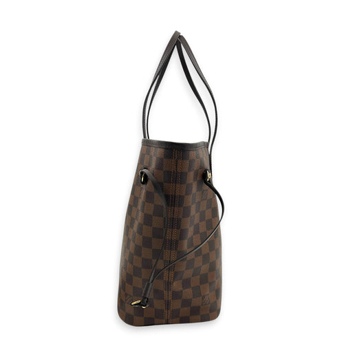 Neverfull MM with Pouch Damier Ebene Tote Bag in Coated Canvas, Gold hardware