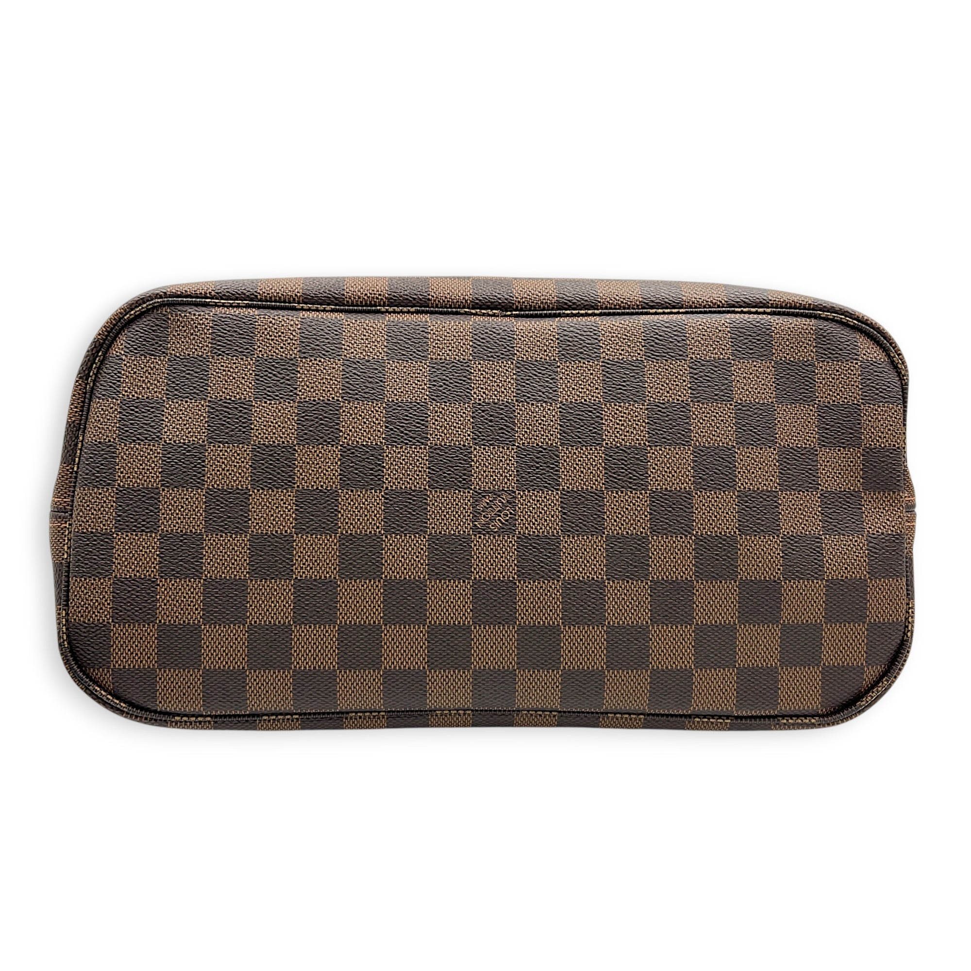 Neverfull MM with Pouch Damier Ebene Tote Bag in Coated Canvas, Gold hardware