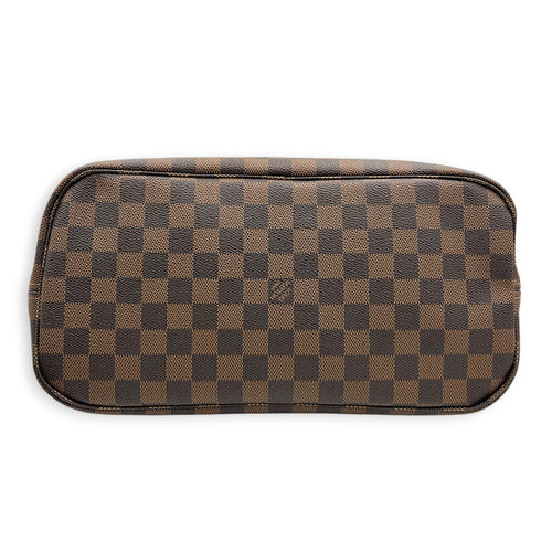 Neverfull MM with Pouch Damier Ebene Tote Bag in Coated Canvas, Gold hardware