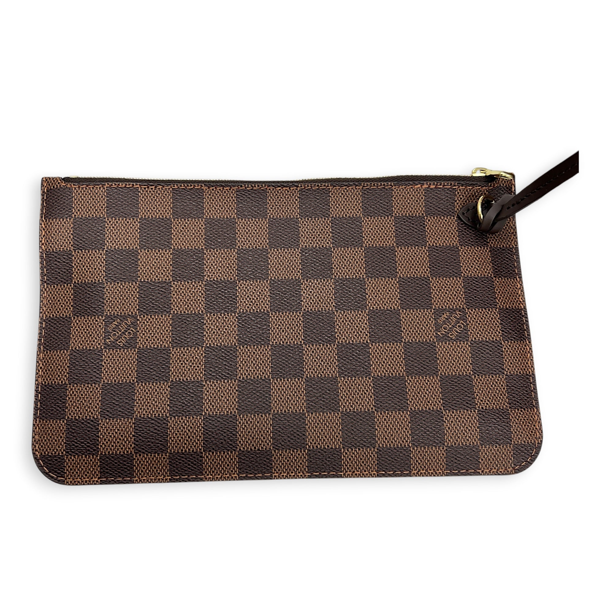 Neverfull MM with Pouch Damier Ebene Tote Bag in Coated Canvas, Gold hardware