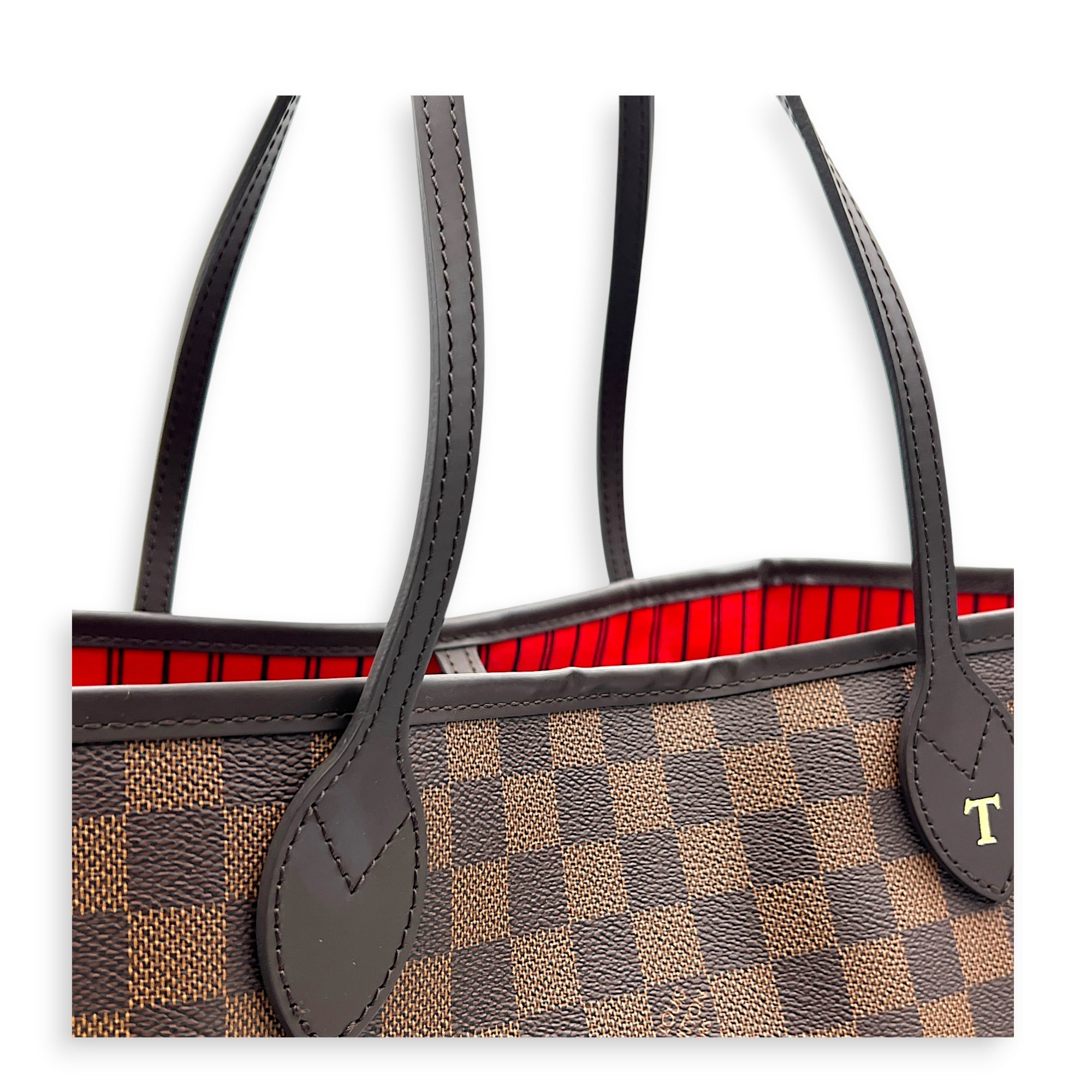 Neverfull MM with Pouch Damier Ebene Tote Bag in Coated Canvas, Gold hardware