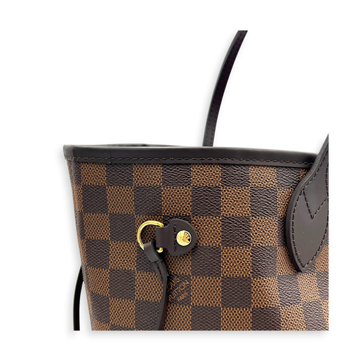 Neverfull MM with Pouch Damier Ebene Tote Bag in Coated Canvas, Gold hardware