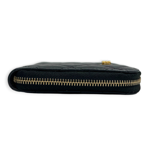 2.55 Wallet Zipped Black in Distressed Leather, Gold hardware