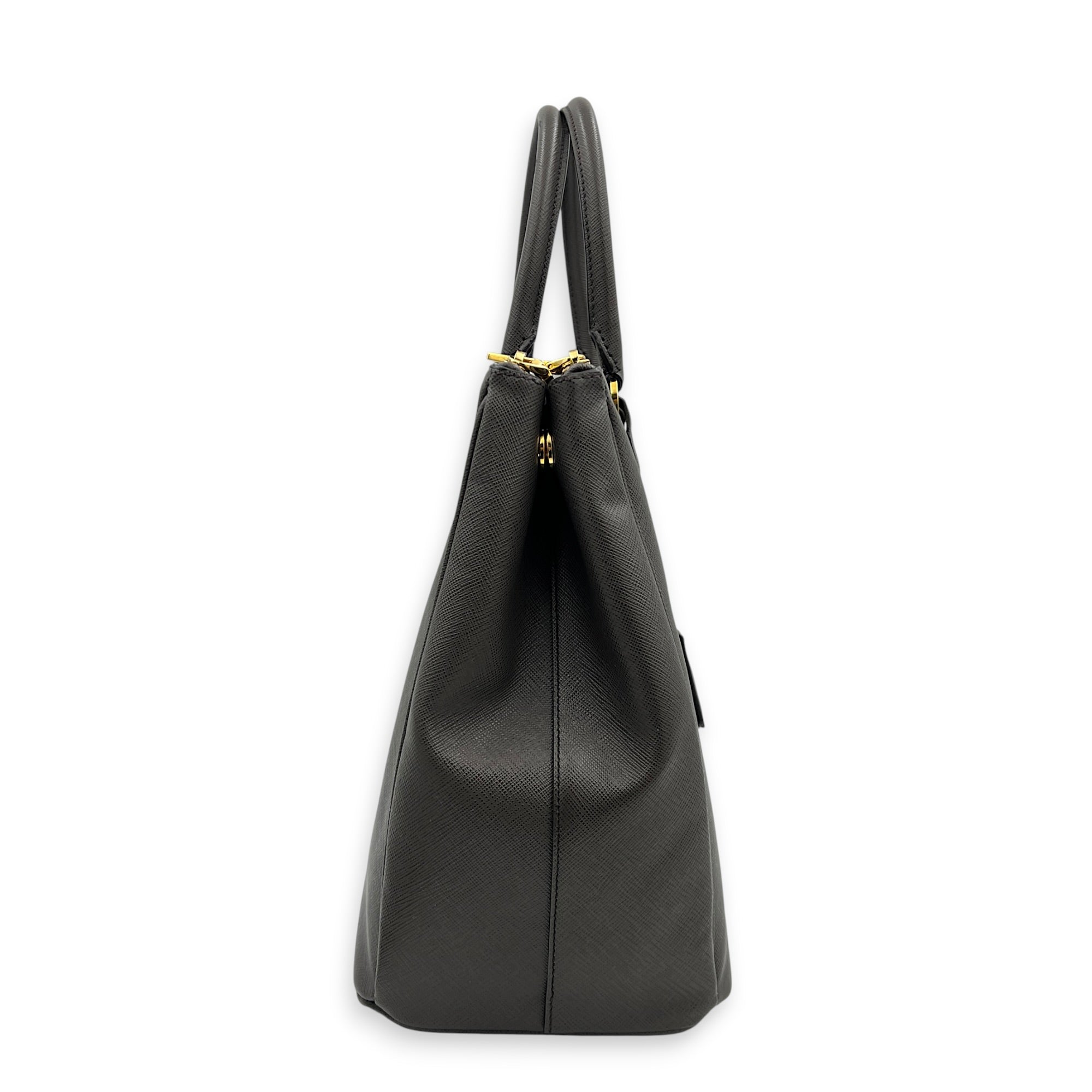 Galleria Top Handle Bag Large Argilla in Saffiano Leather, Gold hardware